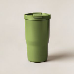 Trailhead Camp Tumbler in Moss — straight-sided insulated camp tumbler with a slip-on lid on a light grey backdrop