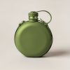 Trailhead Canteen in Moss — round flat-sided canteen with a screw cap and a carry strap on a light grey backdrop