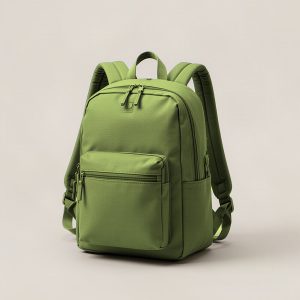Trailhead Daypack in Moss — zip-top daypack with padded shoulder straps and a front pocket on a light grey backdrop