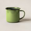 Trailhead Enamel Mug in Moss — enamel camp mug with a rolled rim and a C-shaped handle on a light grey backdrop