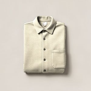 Trailhead Flannel Shirt in Cream — button-up flannel shirt, folded on a light grey backdrop