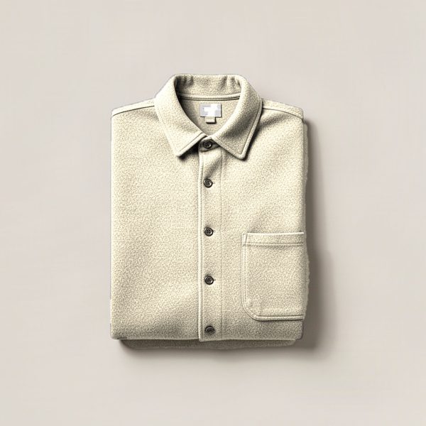 Trailhead Flannel Shirt in Cream — button-up flannel shirt, folded on a light grey backdrop