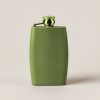 Trailhead Trail Flask in Moss — slim hip flask with a hinged screw cap on a light grey backdrop