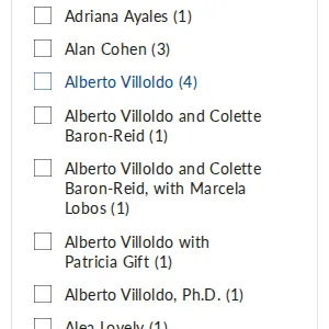 Authors filter listing Alberto Villoldo under five separate values