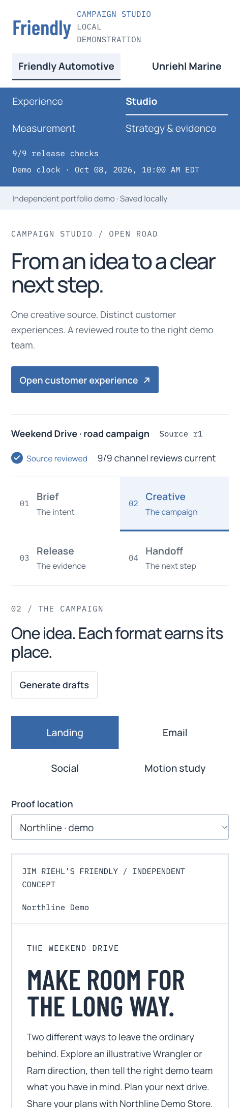 Campaign Release Studio creative review step on mobile