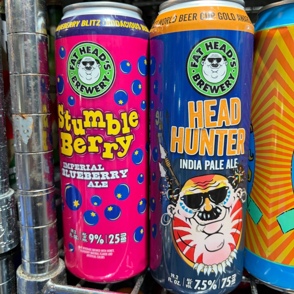 Colorful craft beer cans: Stumble Berry and Head Hunter IPA