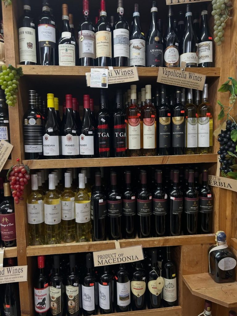Wine wall with Macedonian, Serbian and Italian wines