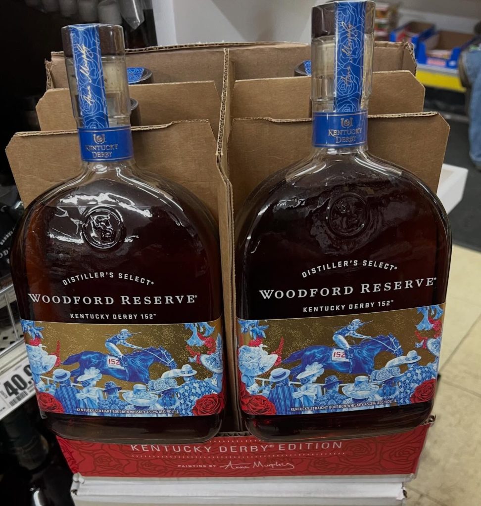 Woodford Reserve Kentucky Derby edition bottles in their boxes
