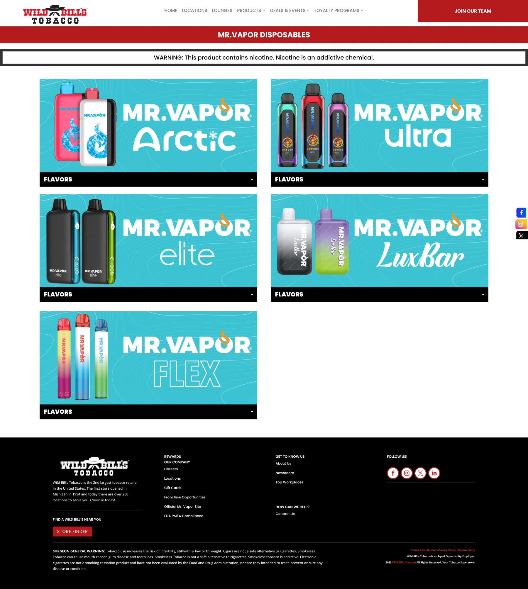 Mr. Vapor Disposable Menu website
