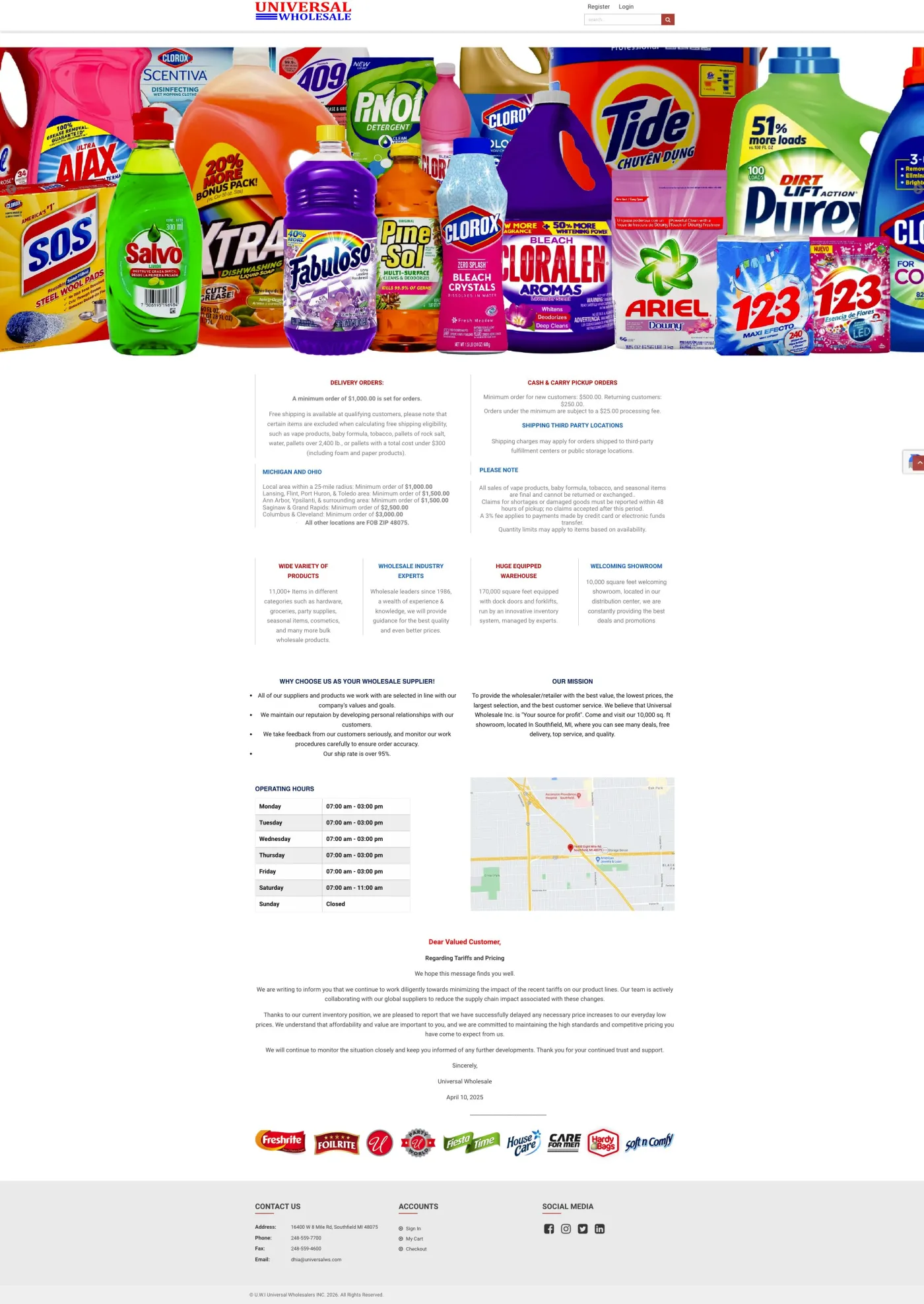 Universal Wholesale website