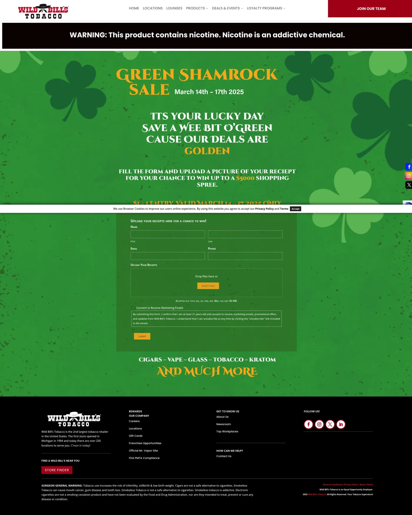 Wild Bill's St. Patrick Sales Form website