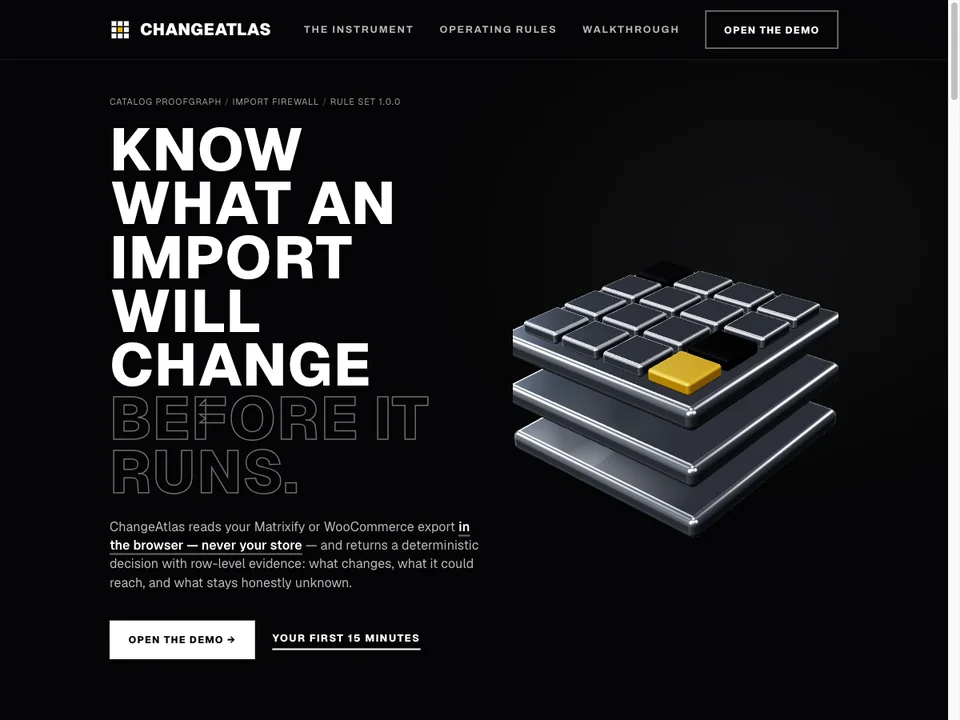 ChangeAtlas Commerce introduction explaining how to review catalog changes before an import