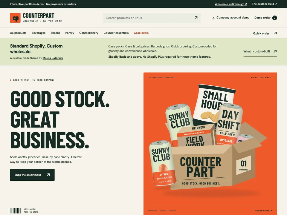 COUNTERPART wholesale Shopify theme demo with case-pack product categories and quick ordering