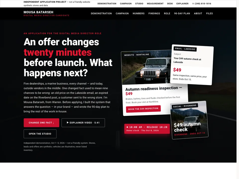 Twenty Minutes to Launch proposal showing one offer across email, website and social channels
