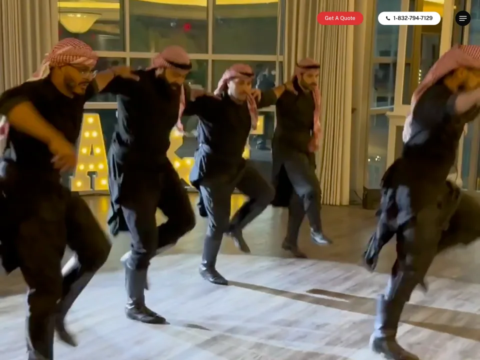 Mawtini Dabke Troupe homepage with dancers performing and a quote request button