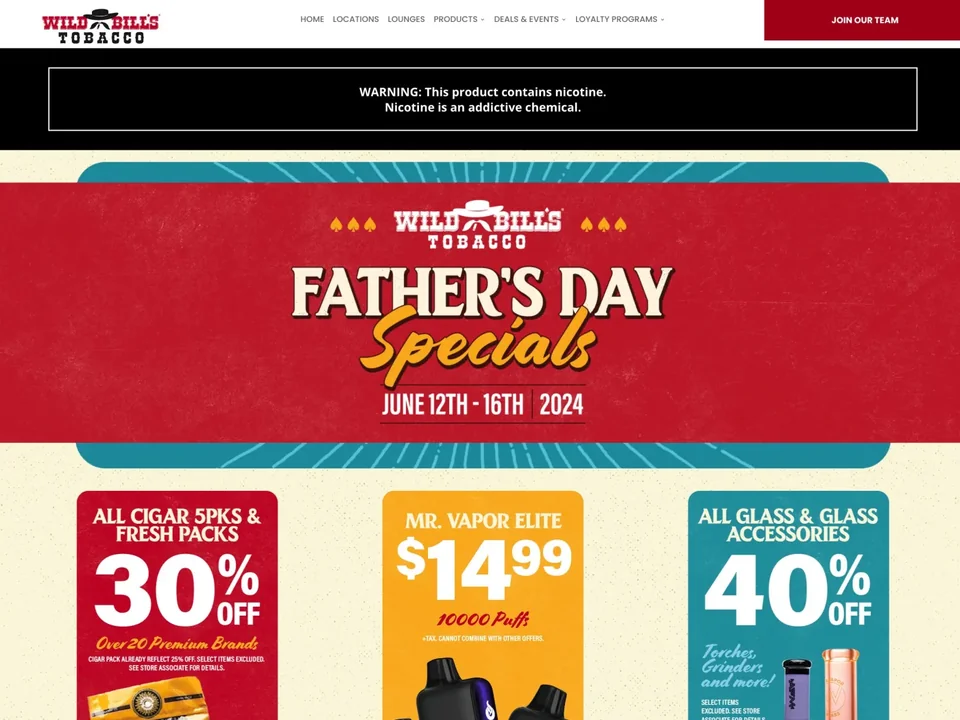 Wild Bill’s Father’s Day landing page with campaign artwork and grouped product offers