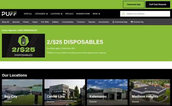 Screenshot of One deal page: 2/$25 Disposables, captured 2026-09-29