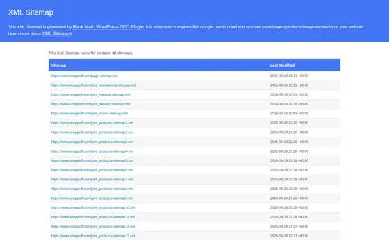 Screenshot of Product sitemaps, captured 2026-09-29