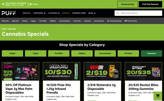 Screenshot of Specials index, captured 2026-09-29