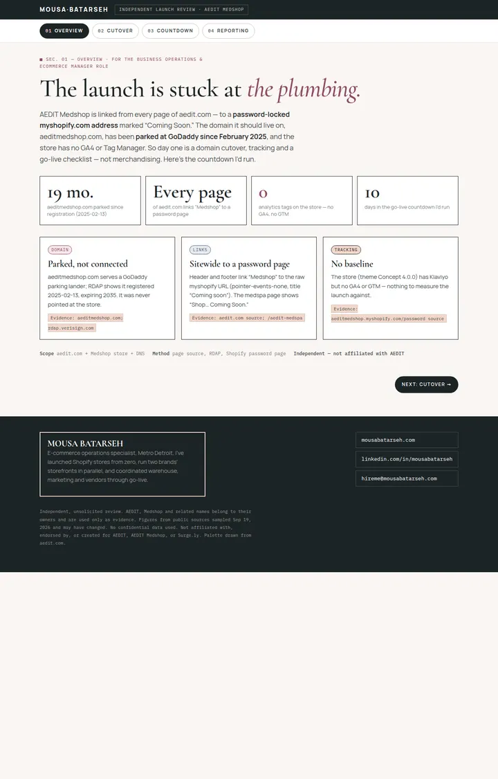 AEDIT Medshop review, first screen