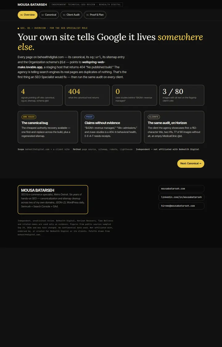 BeHealth Digital review, first screen