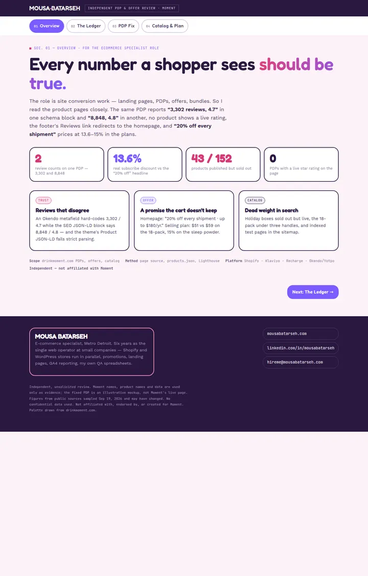 Moment review, first screen