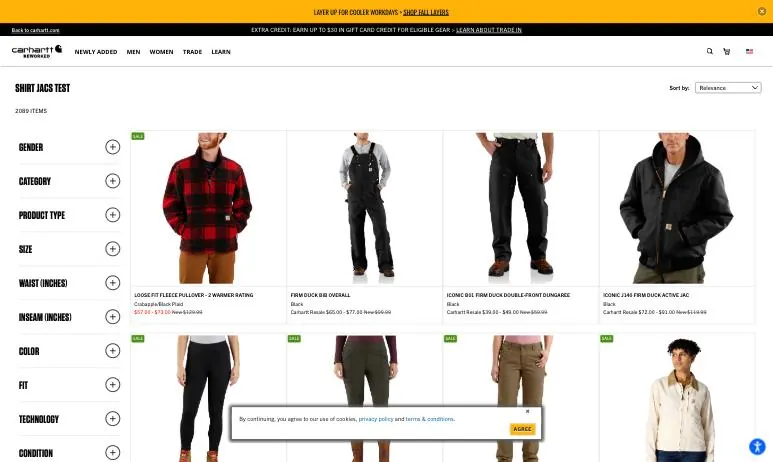 /collections/reworked-shirt-jacs-work-shirts-sweatshirts-copy renders as “Shirt Jacs Test,” 2,089 items.