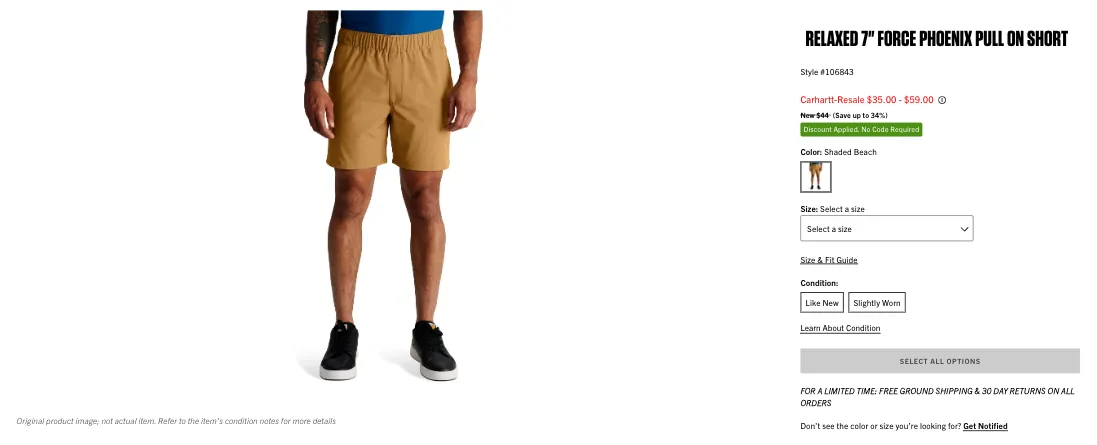 PDP, September 25: “Carhartt-Resale $35.00 – $59.00 · New $44.”