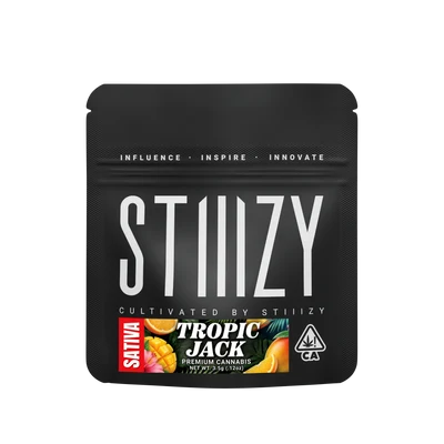 Tropic Jack flower in a black STIIIZY pouch